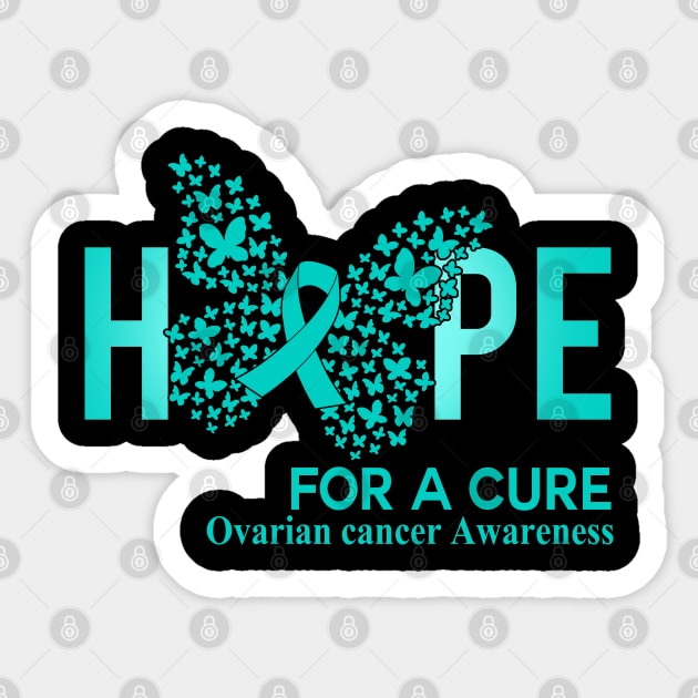 Hope For A Cure Butterfly Gift  Ovarian cancer Sticker by HomerNewbergereq